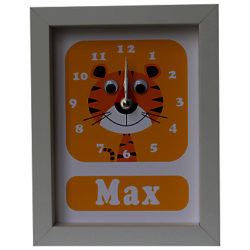 Stripey Cats Personalised Terrance Tiger Framed Clock, 23 x 18cm Yellow